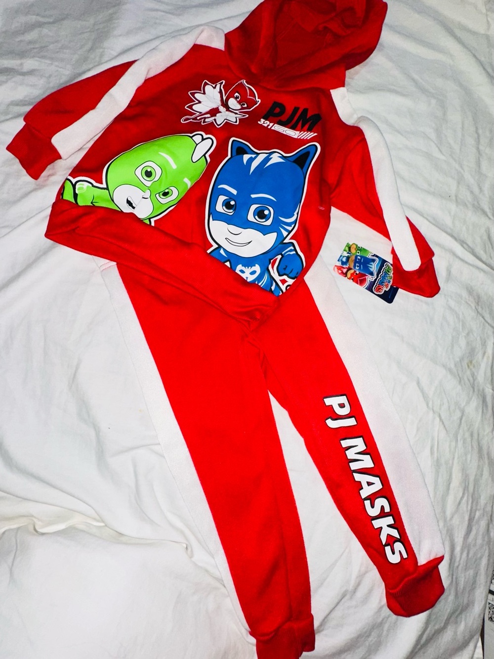 Hasbro PJ Masks Red and White Hooded Pajama Set with Character Prints